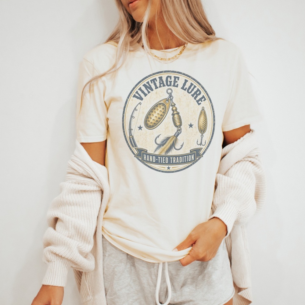 Vintage Style Fishing Rod Artwork Graphic Tee